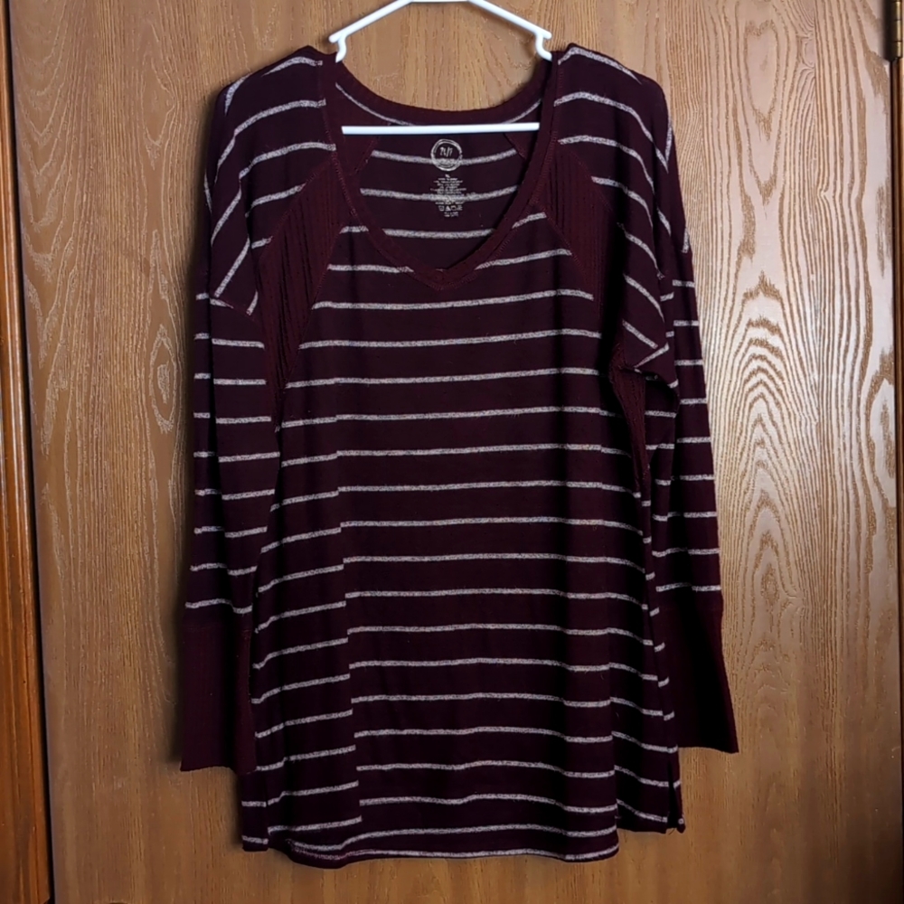 Maroon and Gray striped Top